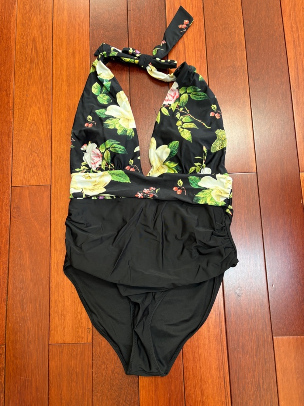 Cupshe Black Floral Halter One-Piece Swimsuit ladies XL